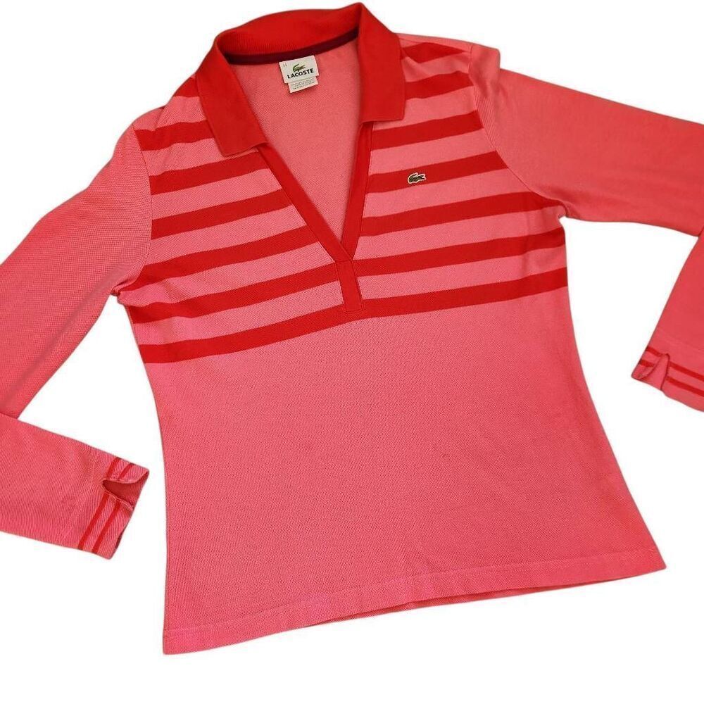 Lacoste Polo Top Womens 44 Large XL Long Sleeve Striped Tennis‎ Golf